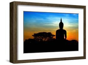 Black Buddha Silhouette atDusk-null-Framed Art Print