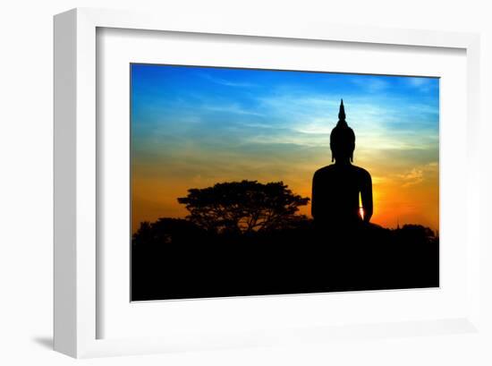 Black Buddha Silhouette atDusk-null-Framed Art Print