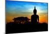 Black Buddha Silhouette atDusk-null-Mounted Art Print