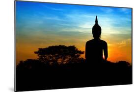 Black Buddha Silhouette atDusk-null-Mounted Art Print