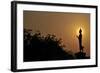 Black Buddha Silhouette atDusk-null-Framed Art Print