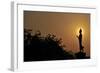 Black Buddha Silhouette atDusk-null-Framed Art Print