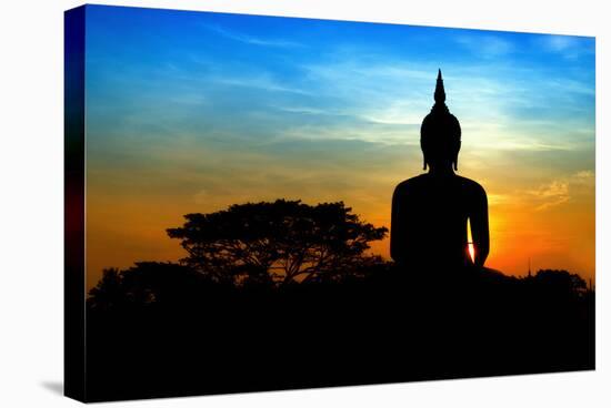 Black Buddha Silhouette atDusk-null-Stretched Canvas