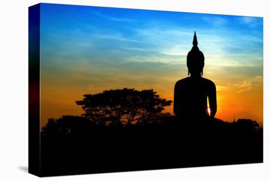 Black Buddha Silhouette atDusk-null-Stretched Canvas