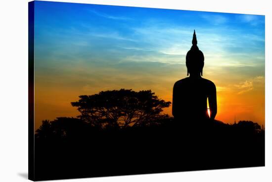 Black Buddha Silhouette atDusk-null-Stretched Canvas