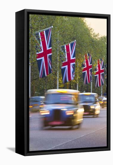 Black Cabs Along the Mall with Union Jack Flags, London, England, United Kingdom, Europe-Stuart Black-Framed Stretched Canvas