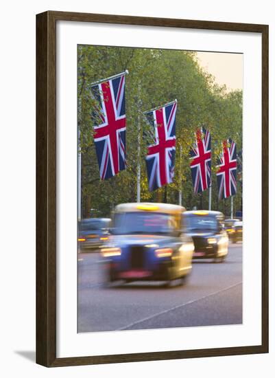 Black Cabs Along the Mall with Union Jack Flags, London, England, United Kingdom, Europe-Stuart Black-Framed Photographic Print