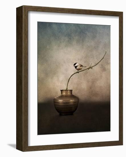 Black Capped Chickadee on a Vase-Jai Johnson-Framed Giclee Print