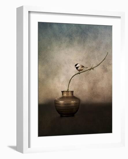 Black Capped Chickadee on a Vase-Jai Johnson-Framed Giclee Print