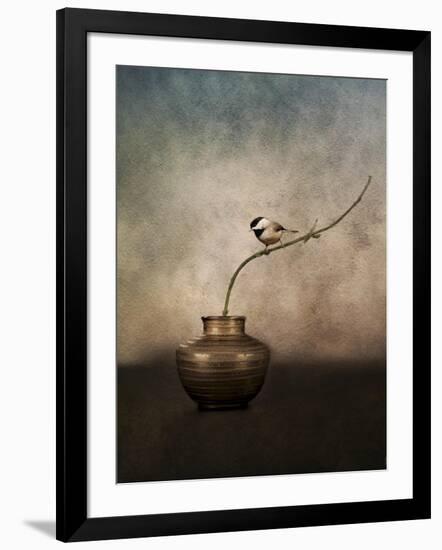 Black Capped Chickadee on a Vase-Jai Johnson-Framed Giclee Print