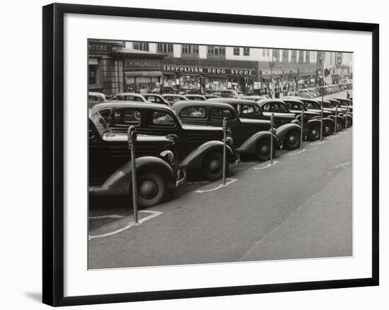 Black Cars and Meters, Omaha, Nebraska, c.1938-John Vachon-Framed Photo