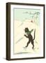 Black Cartoon Cat with Small Christmas Tree-null-Framed Art Print