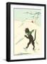 Black Cartoon Cat with Small Christmas Tree-null-Framed Art Print