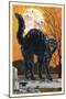 Black Cat and Moon - Letterpress-Lantern Press-Mounted Art Print