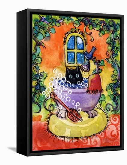 Black Cat Bath-sylvia pimental-Framed Stretched Canvas