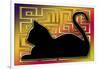 Black Cat Gold Screen-Art Deco Designs-Framed Giclee Print