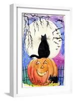 Black Cat in Full Moon Halloween-sylvia pimental-Framed Art Print