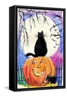 Black Cat in Full Moon Halloween-sylvia pimental-Framed Stretched Canvas