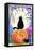 Black Cat in Full Moon Halloween-sylvia pimental-Framed Stretched Canvas