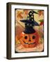 Black Cat in Jack O Lantern-sylvia pimental-Framed Art Print