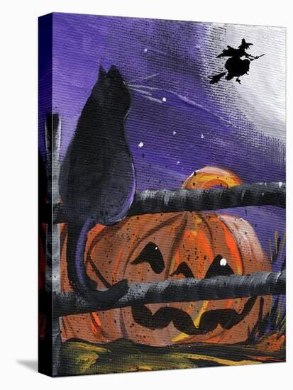 Black Cat in Pumpkin Patch Halloween-sylvia pimental-Stretched Canvas
