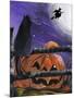 Black Cat in Pumpkin Patch Halloween-sylvia pimental-Mounted Art Print