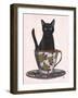 Black Cat in Teacup-Fab Funky-Framed Art Print