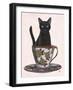 Black Cat in Teacup-Fab Funky-Framed Art Print