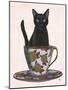 Black Cat in Teacup-Fab Funky-Mounted Art Print