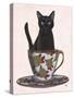 Black Cat in Teacup-Fab Funky-Stretched Canvas