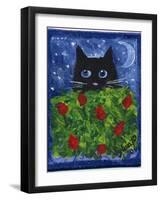 Black Cat in the Tulips-sylvia pimental-Framed Art Print