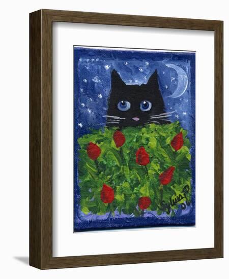 Black Cat in the Tulips-sylvia pimental-Framed Art Print