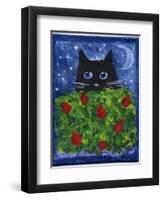 Black Cat in the Tulips-sylvia pimental-Framed Art Print