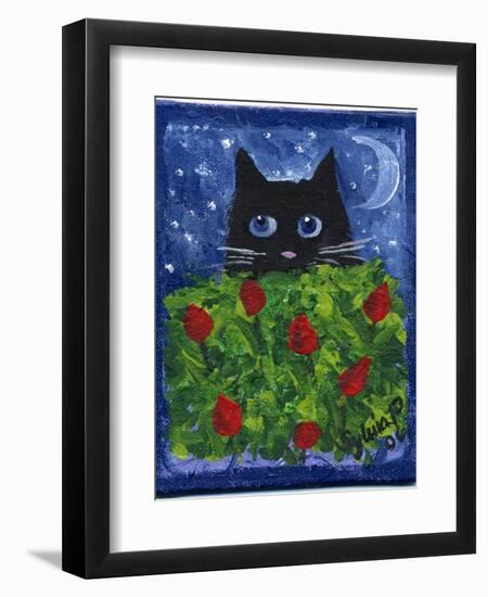 Black Cat in the Tulips-sylvia pimental-Framed Art Print