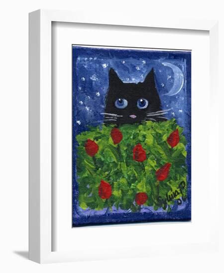 Black Cat in the Tulips-sylvia pimental-Framed Art Print