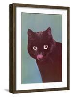 Black Cat Licking Chops-null-Framed Art Print