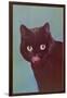 Black Cat Licking Chops-null-Framed Art Print