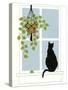 Black Cat on a Window Sill-Crockett Collection-Stretched Canvas