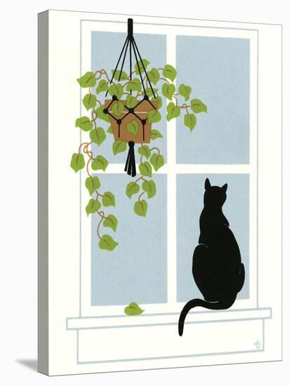 Black Cat on a Window Sill-Crockett Collection-Stretched Canvas