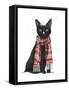 Black Cat, Red Scarf-Fab Funky-Framed Stretched Canvas