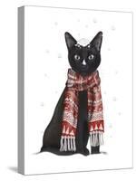 Black Cat, Red Scarf-Fab Funky-Stretched Canvas