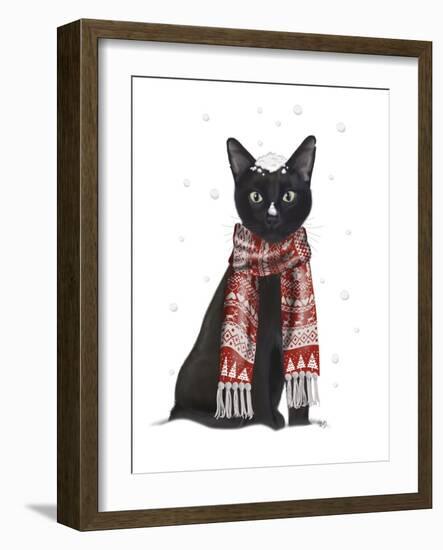 Black Cat, Red Scarf-Fab Funky-Framed Art Print