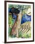 Black Cat Sitting in Tree Bats & Full Moon-sylvia pimental-Framed Art Print