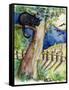 Black Cat Sitting in Tree Bats & Full Moon-sylvia pimental-Framed Stretched Canvas