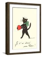 Black Cat with Heart, French I've Given You My Heart-null-Framed Art Print