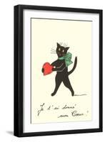 Black Cat with Heart, French I've Given You My Heart-null-Framed Art Print