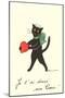 Black Cat with Heart, French I've Given You My Heart-null-Mounted Art Print