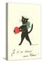 Black Cat with Heart, French I've Given You My Heart-null-Stretched Canvas