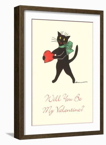 Black Cat with Heart-null-Framed Art Print