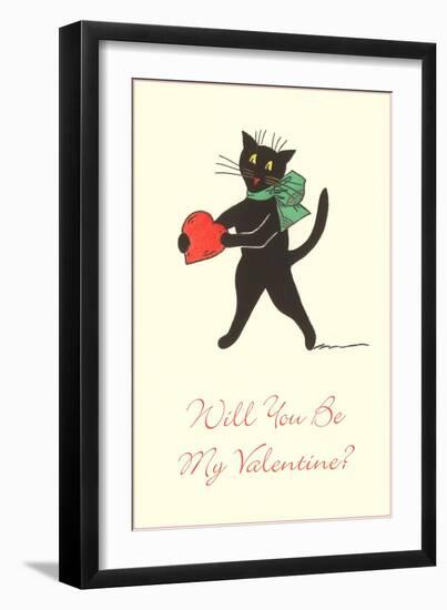 Black Cat with Heart-null-Framed Art Print